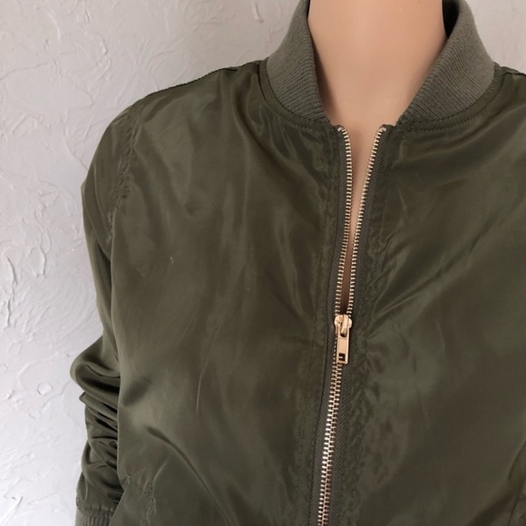 Charlotte Russe Olive Green Bomber Jacket 1X with Gold Hardware/Zippers - Picture 2 of 10